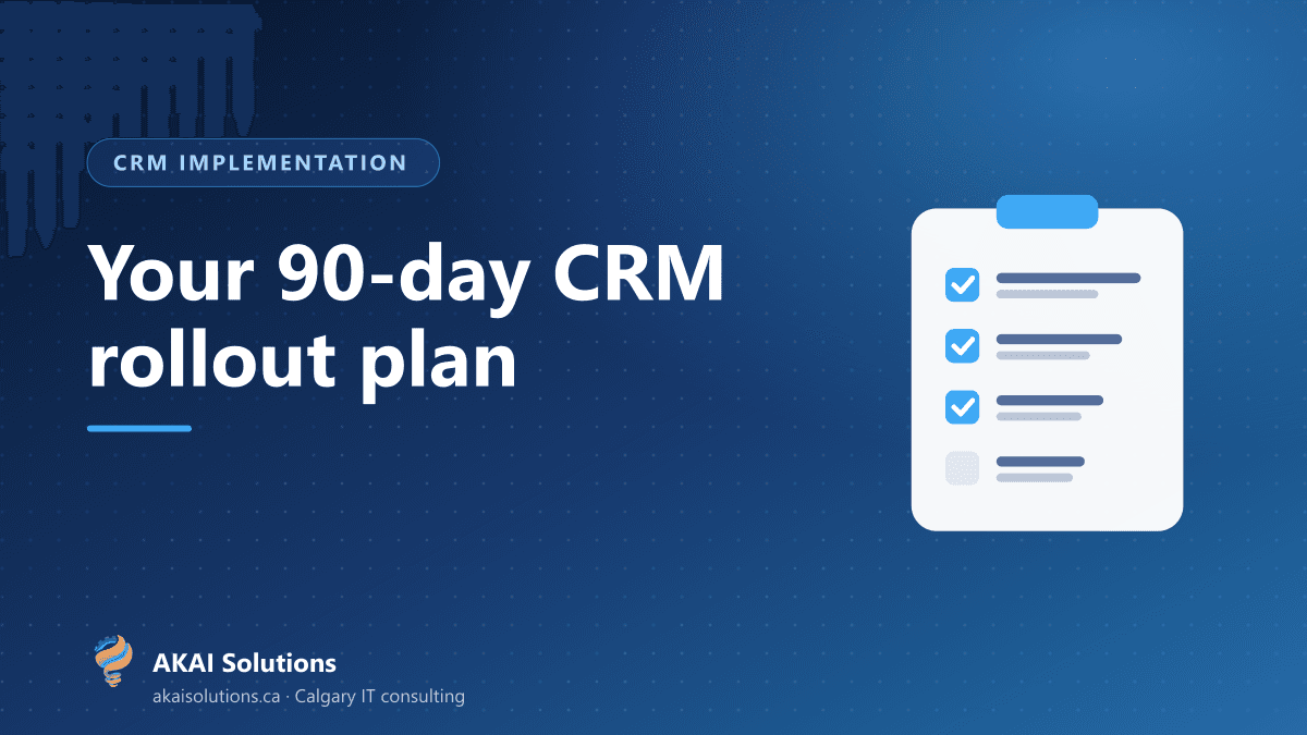 Team reviewing a CRM implementation checklist next to a sales pipeline dashboard